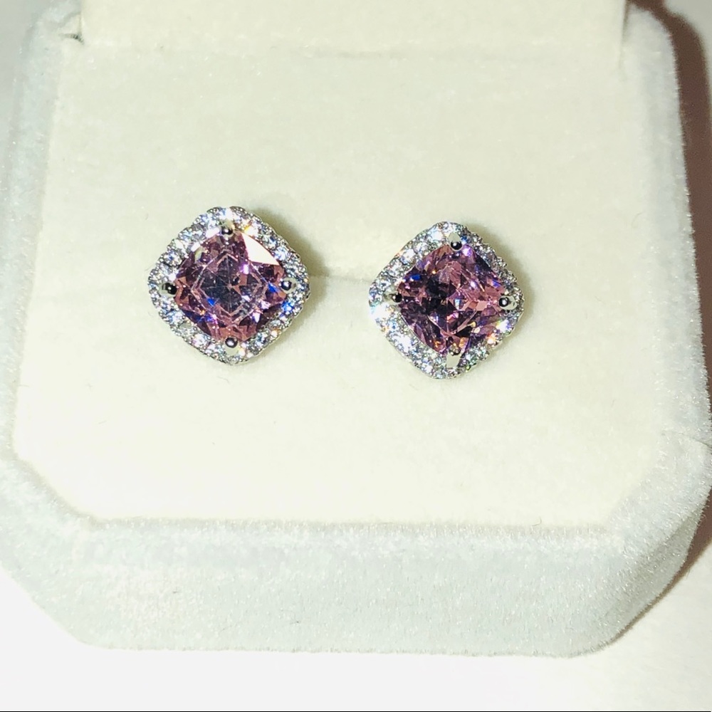 💕RESTOCKING! Pink Halo Princess 1-1/4 ct Earrings - Picture 4 of 5